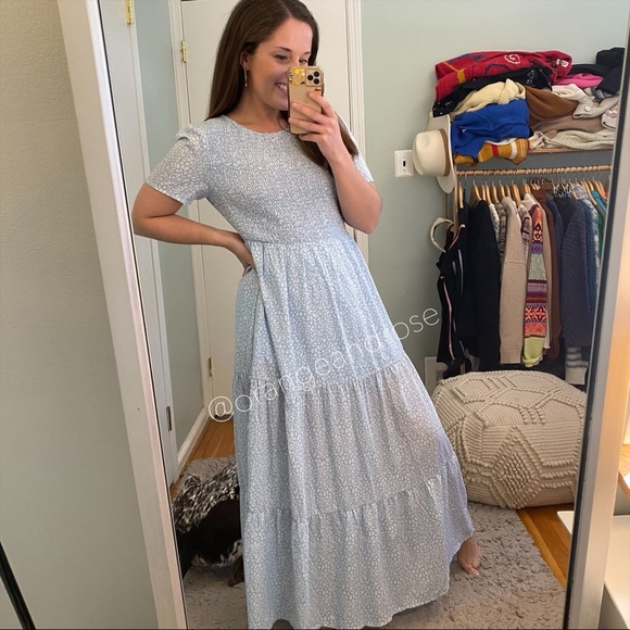 Zattcas Blue White Leopard Animal Cheetah Print Smocked Maxi Dress Comfy Medium - Picture 2 of 11